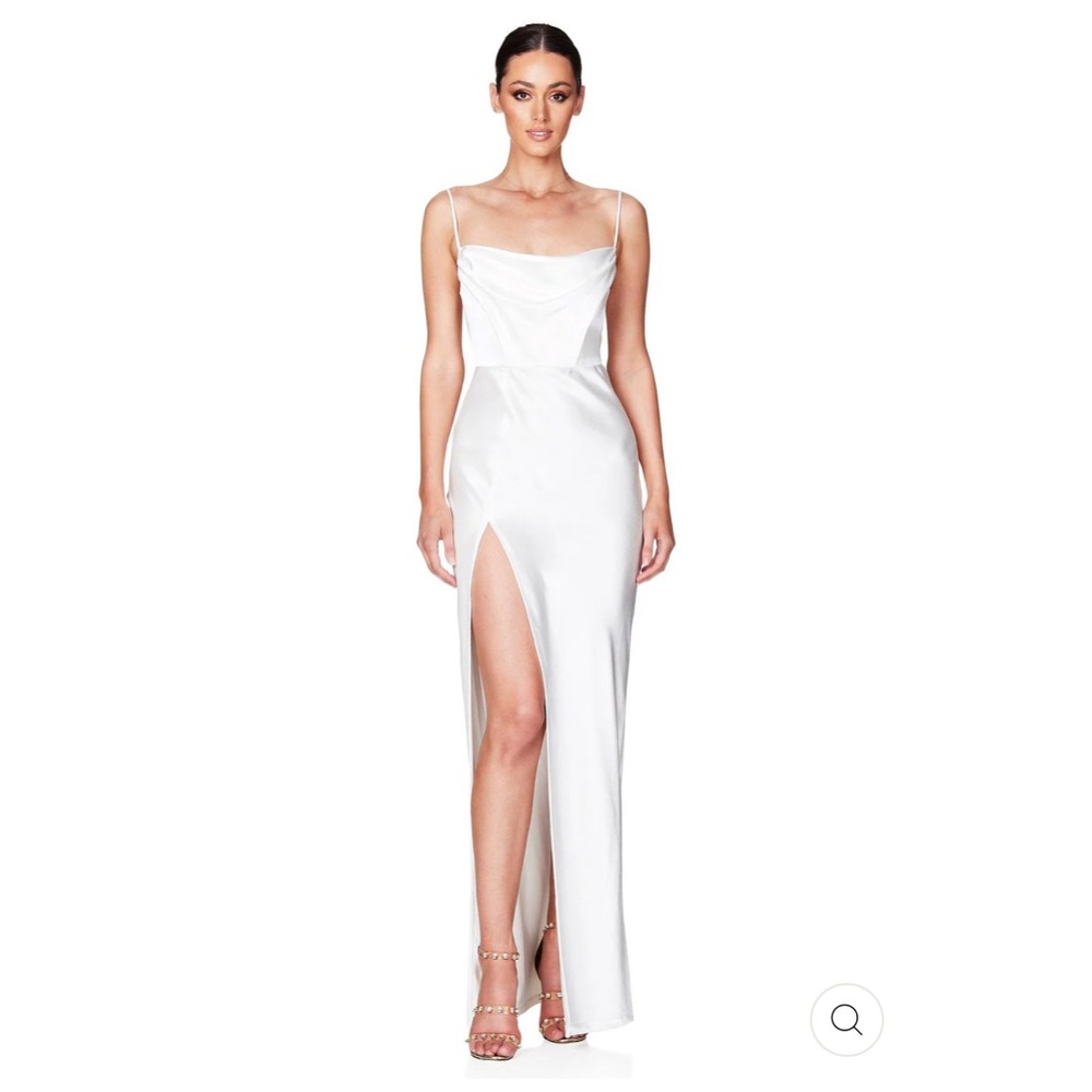 NWT Nookie Satin Dream‎ Draped Gown in Ivory Sz Small $339